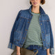 Fleurine Scallop Jumper - Olive Green/Denim Blue Micro Stripe