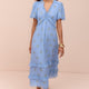 Lyra Silk Blend Dress - Blue Floral Cluster