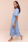 Lyra Silk Blend Dress - Blue Floral Cluster
