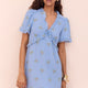 Lyra Silk Blend Dress - Blue Floral Cluster