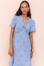 Lyra Silk Blend Dress - Blue Floral Cluster