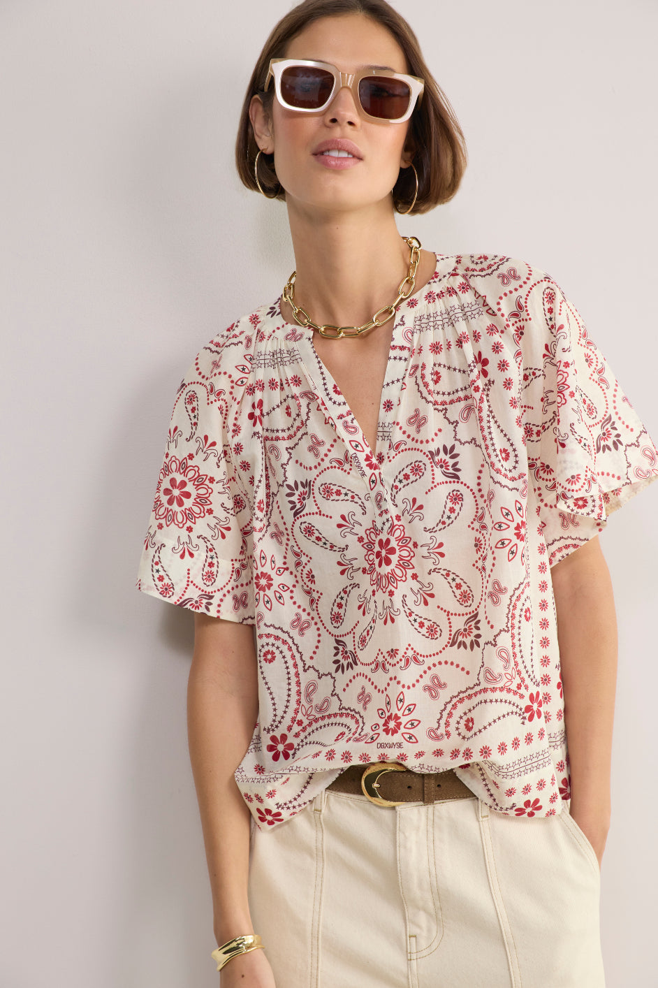 DB x WYSE Blouse - Ivory Bandana Print