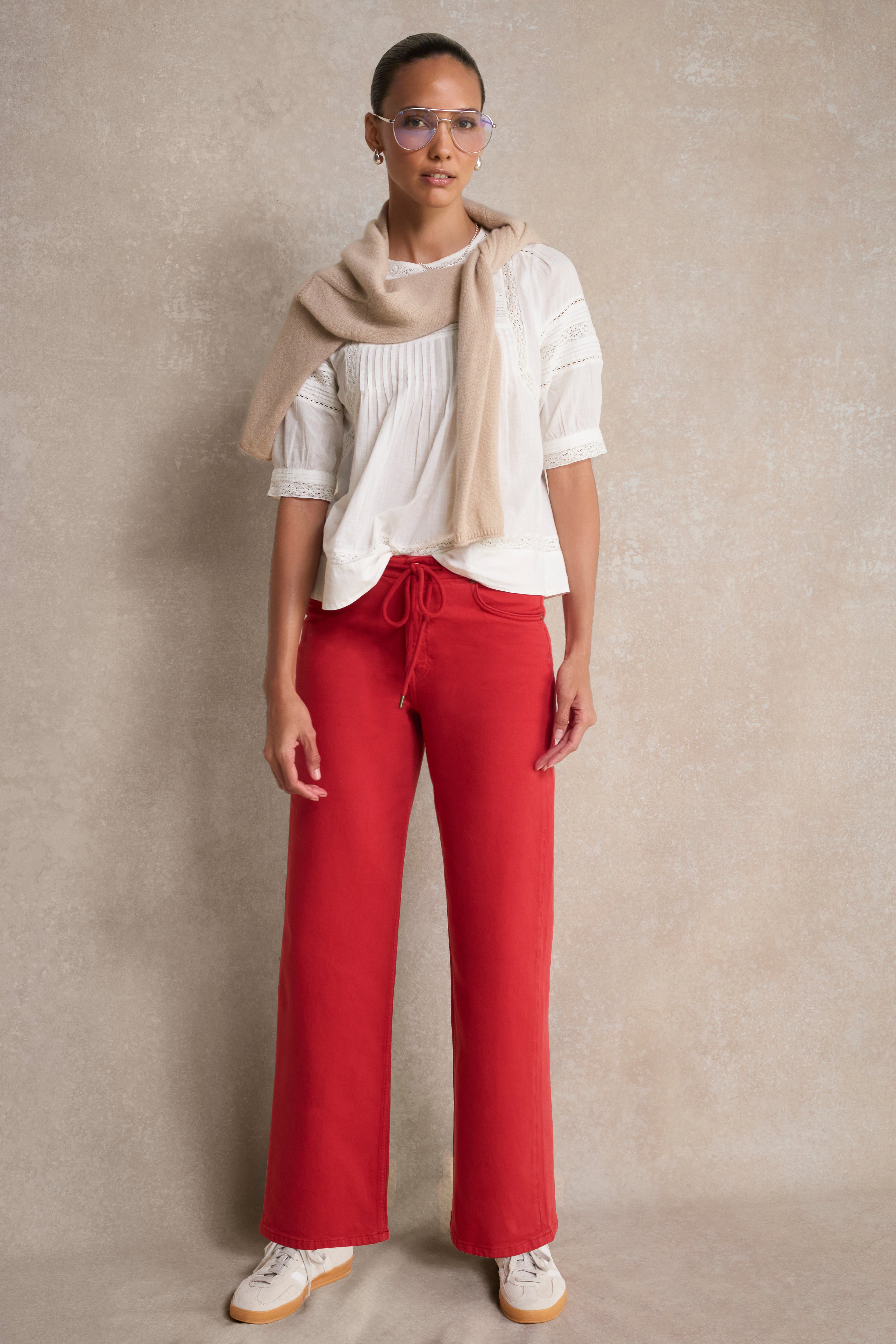 Alana Straight Leg Drawcord Jean - Red