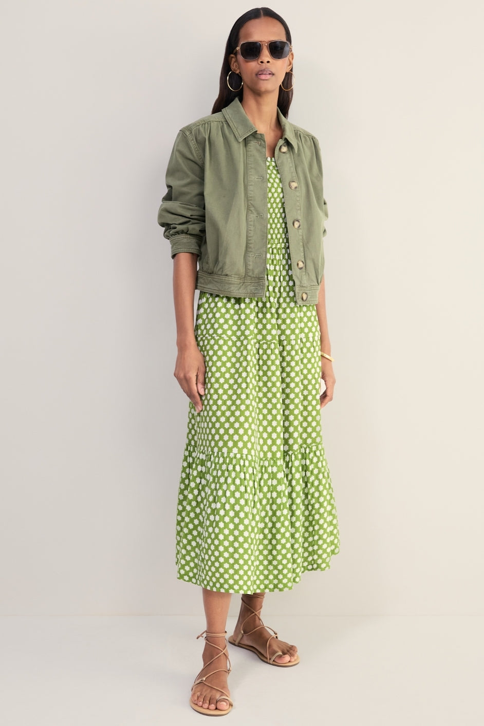 Bliss Dress - Fern Green Floral Stamp