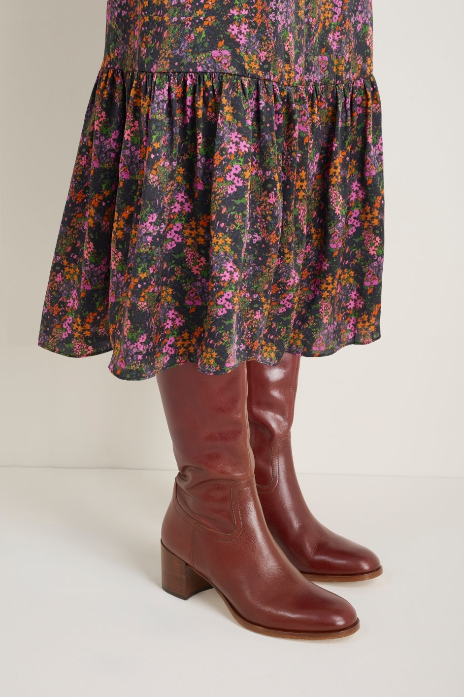 Milly Knee High Leather Boot - Dark Tan