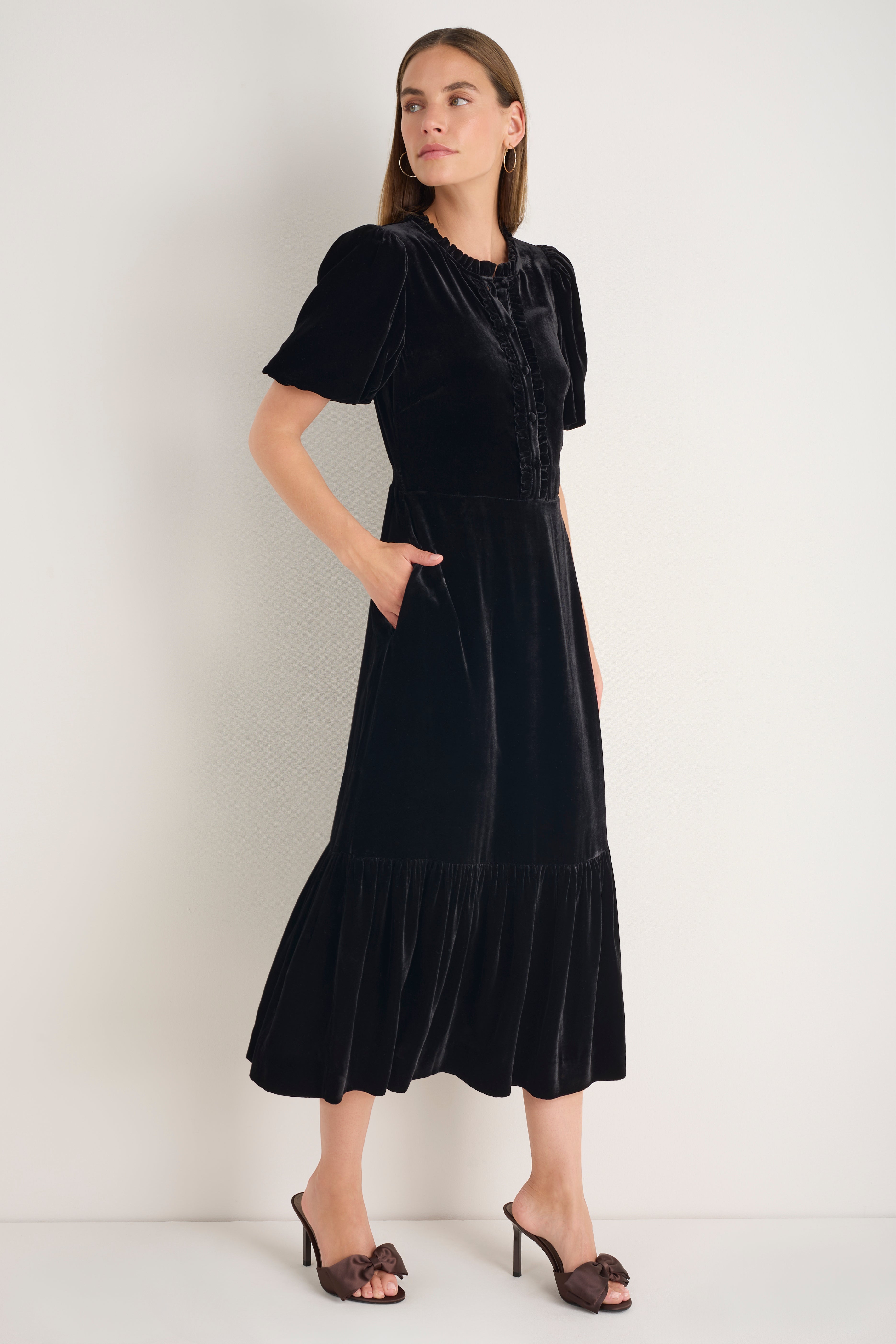 Celeste Silk Velvet Dress - Black
