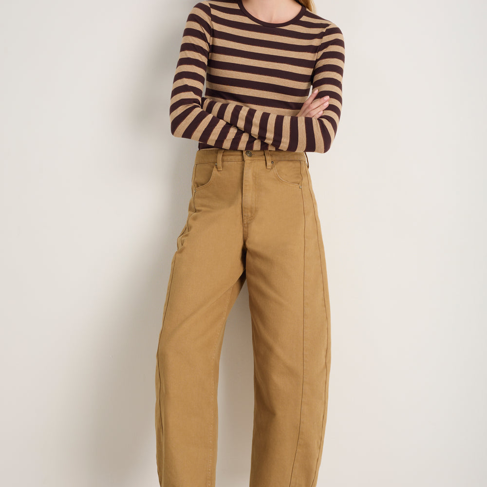 Charlie Curved Pocket Horseshoe Jean - Cumin Brown