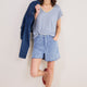 Chiara Linen V Neck Tee - Denim Blue/Ivory Stripe