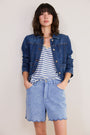 Chiara Linen V Neck Tee - Denim Blue/Ivory Stripe
