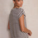 Chiara Linen V Neck Tee - Chocolate/Ivory Stripe
