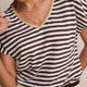 Chiara Linen V Neck Tee - Chocolate/Ivory Stripe