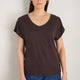 Chiara Linen V Neck Tee - Cocoa