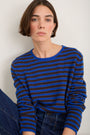 Chrissie Cashmere Jumper - Cobalt/Chocolate/Metallic Stripe