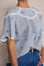 Dominique Top - White/Blue Check