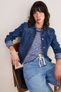 Fleurine Scallop Jumper - Midnight/Ivory Micro Stripe