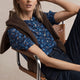 Noah Silk Blend Blouse - Cobalt Retro Ditsy