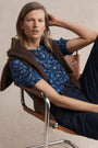 Noah Silk Blend Blouse - Cobalt Retro Ditsy