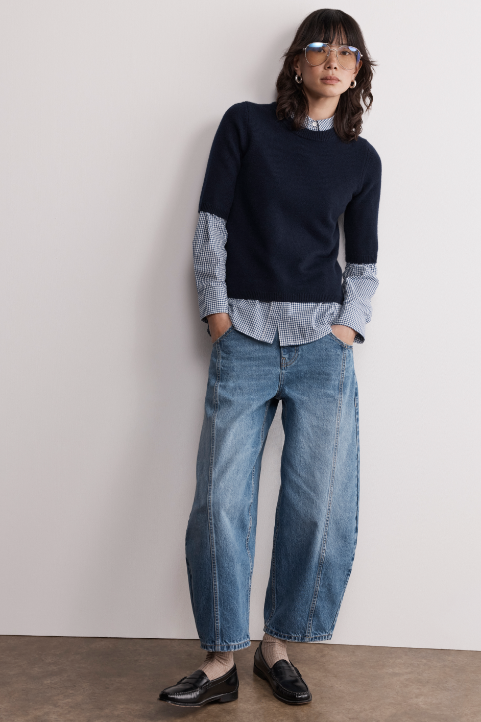 Ginny Seam Detail Barrel Jean - Mid Wash