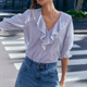 Kiera Blouse - Misty Blue/Ivory Stripe