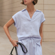 Marina Linen Top - Blue/Ivory Stripe