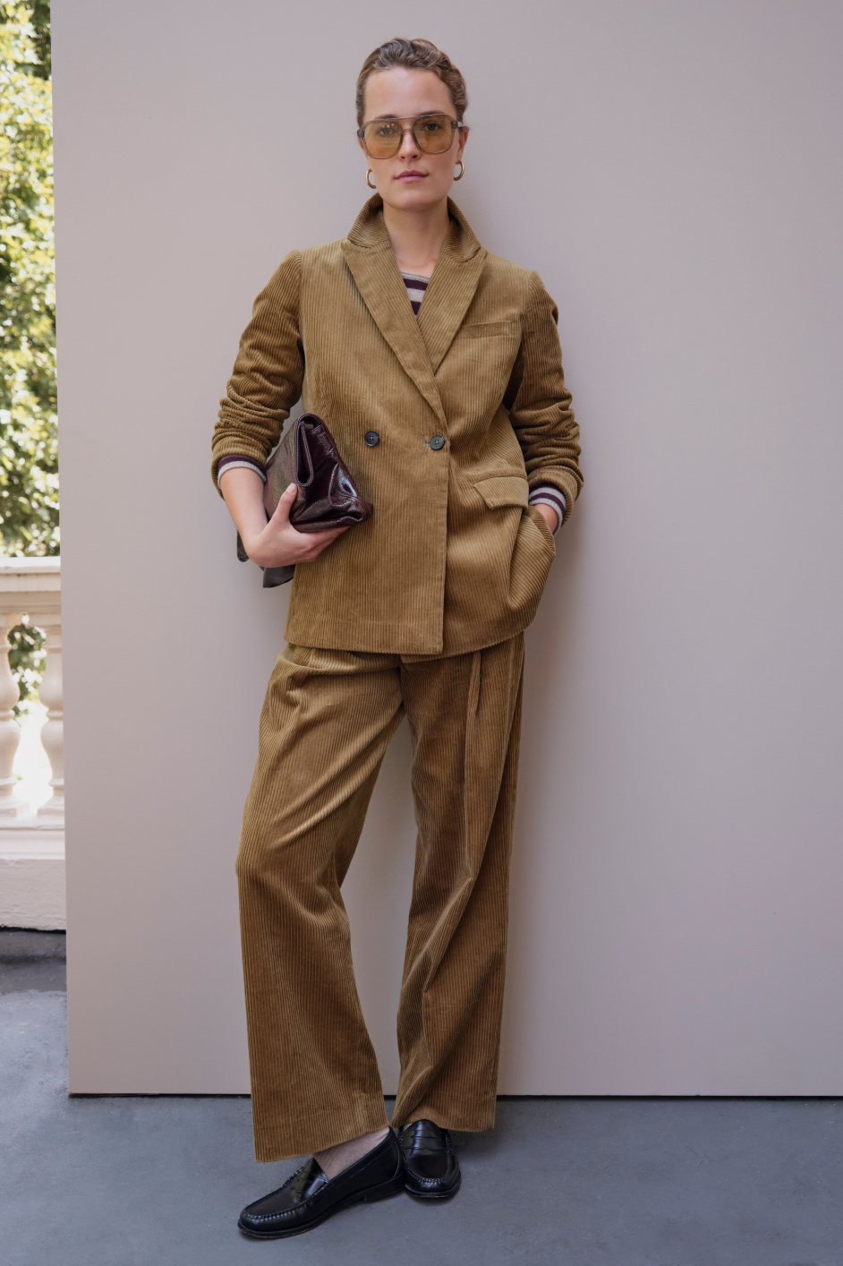 DB X Wyse Pleat Cord Trouser - Dark Chartreuse