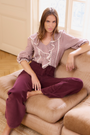 Sierra Blouse - Ecru/Deep Fig Check