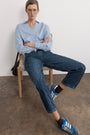 Charlie Curved Pocket Horseshoe Jean - Dark Mid Wash