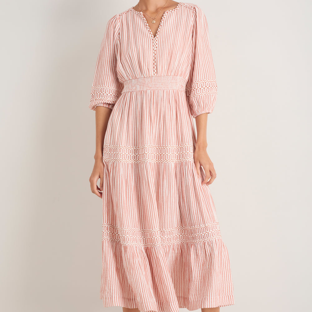 Georgina Dress - Terracotta/White Stripe
