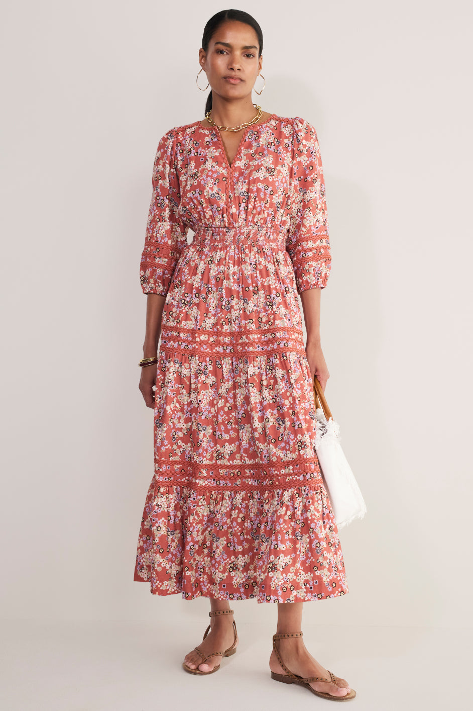 Georgina Dress - Warm Clay Layered Ditsy