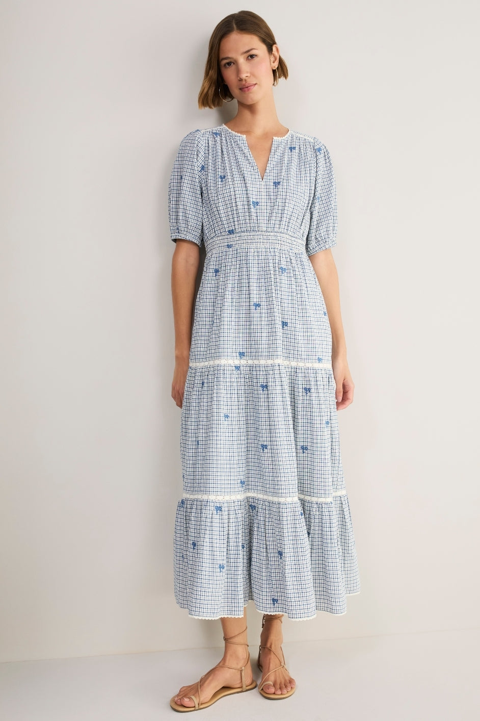 Gina Dress - White/Blue Check