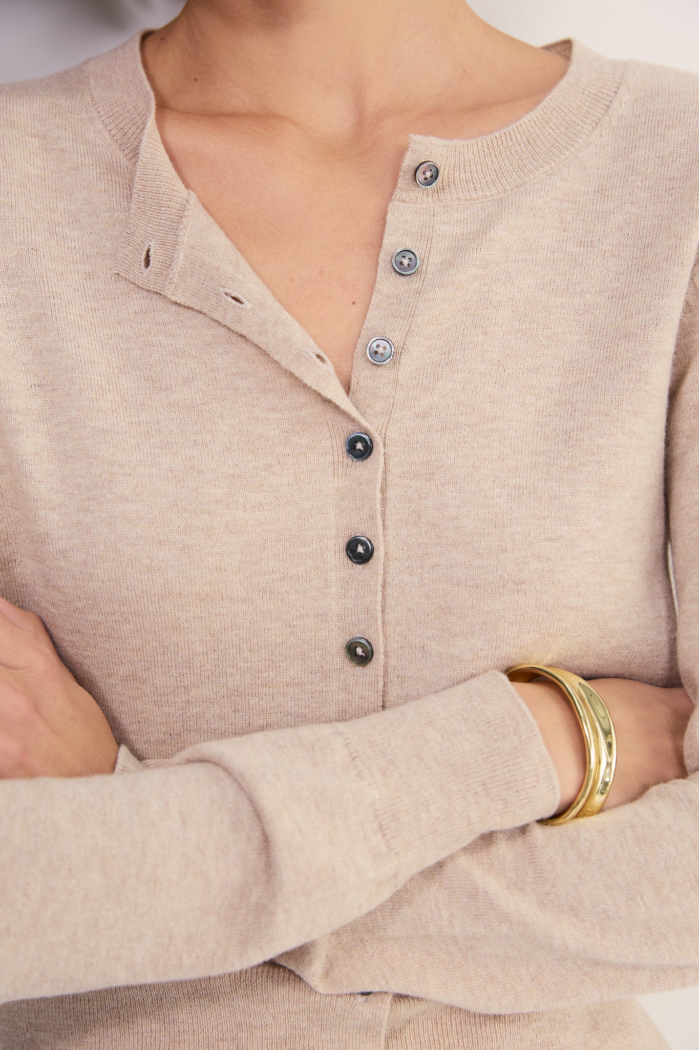 Katie Wool Cotton Cardigan - Taupe Marl
