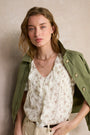 Laurent Flutter Sleeve Silk Blouse - Ivory Sprig Floral