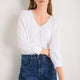 Lily Linen 3/4 V-Neck Top - White