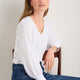 Lily Linen 3/4 V-Neck Top - White