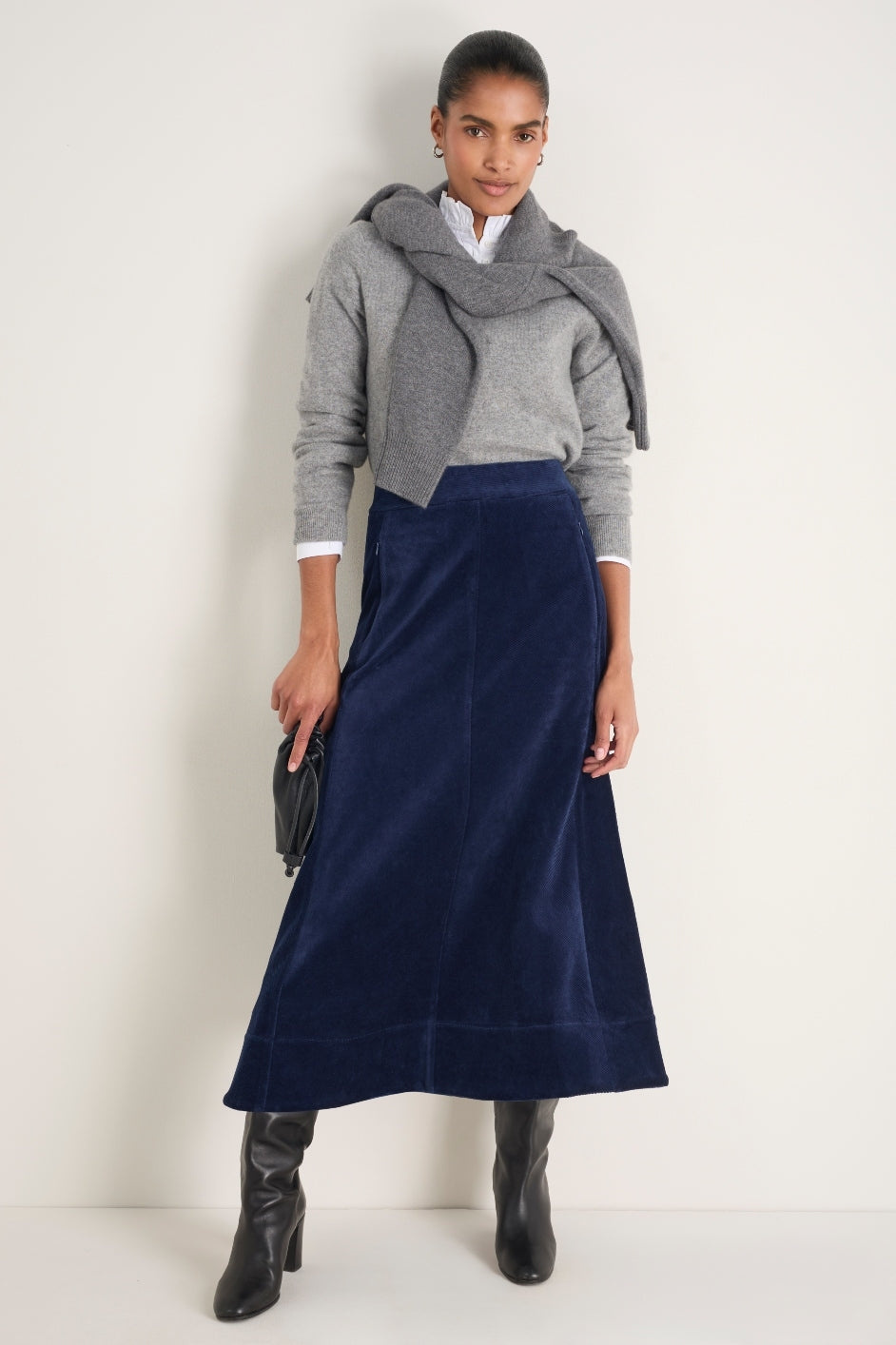 Madeleine Cord Velour Skirt - Midnight
