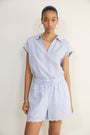 Marina Linen Top - Blue/Ivory Stripe