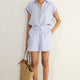 Marina Linen Top - Blue/Ivory Stripe