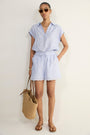 Marina Linen Top - Blue/Ivory Stripe