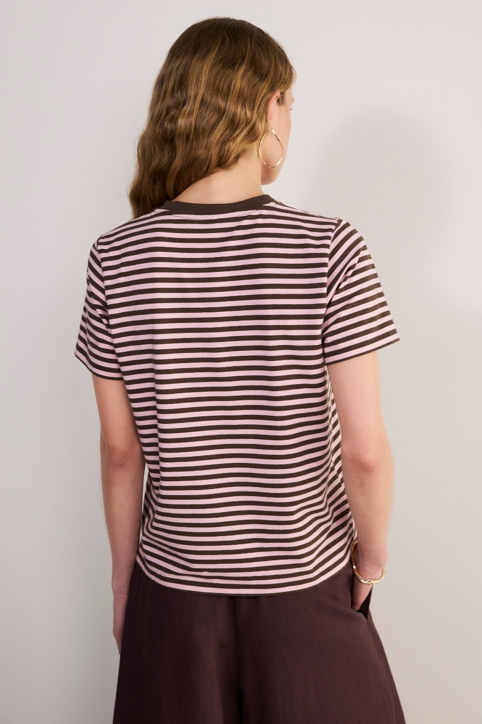 Marley Short Sleeve T-Shirt - Chocolate/Pink Micro Stripe