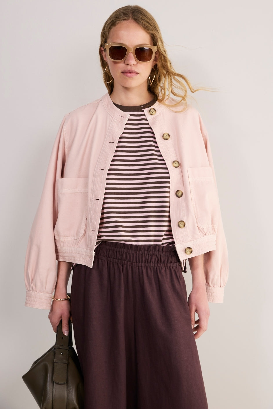 Marley Short Sleeve T-Shirt - Chocolate/Pink Micro Stripe