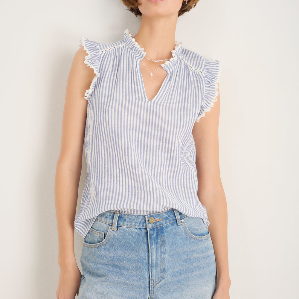 Marlow Top - Blue/Ivory Stripe