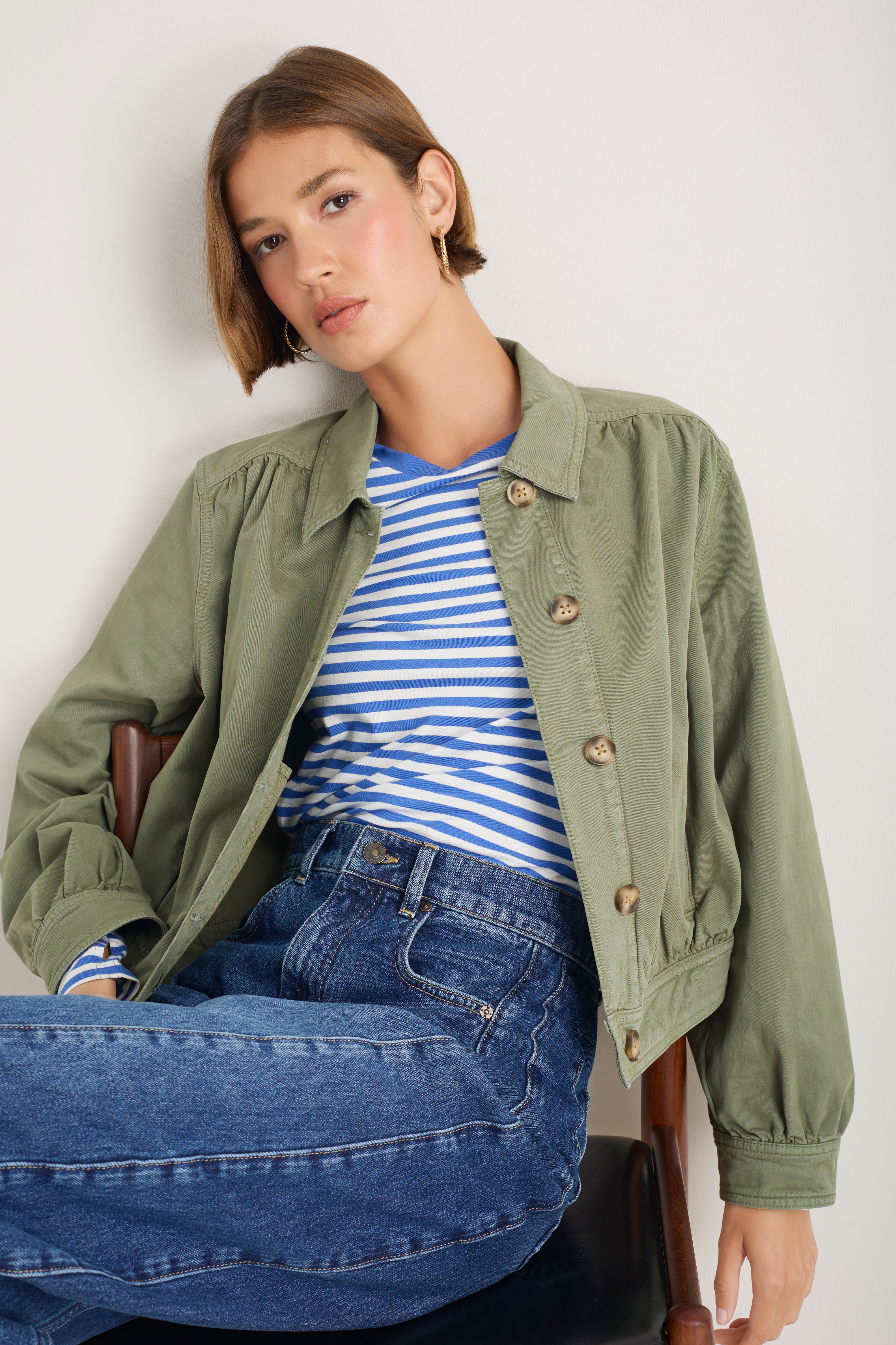 Marnie Long Sleeve Jersey Top - Cobalt/Ivory Stripe