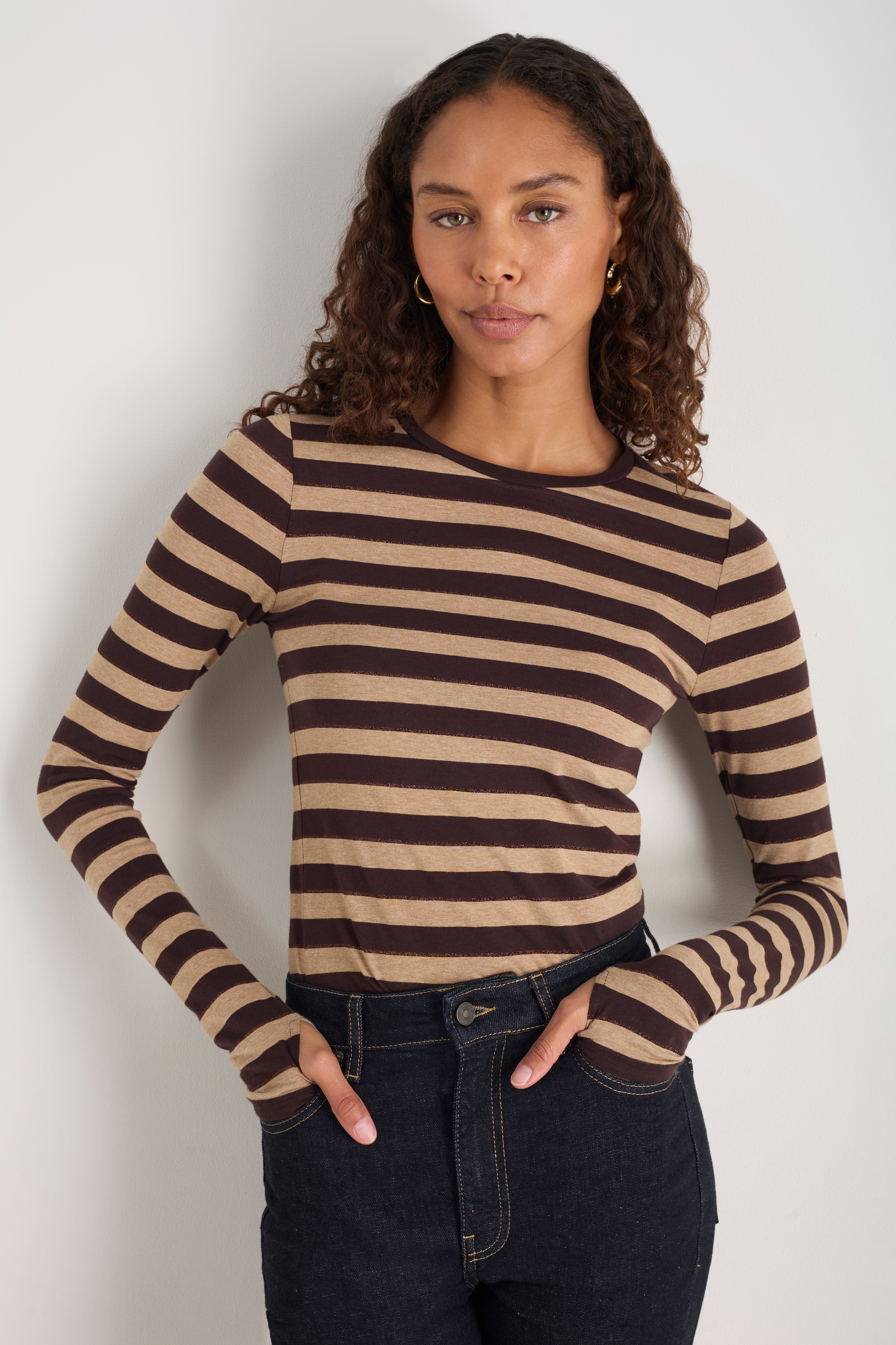 Marnie Long Sleeve Jersey Top - Metallic Stripe