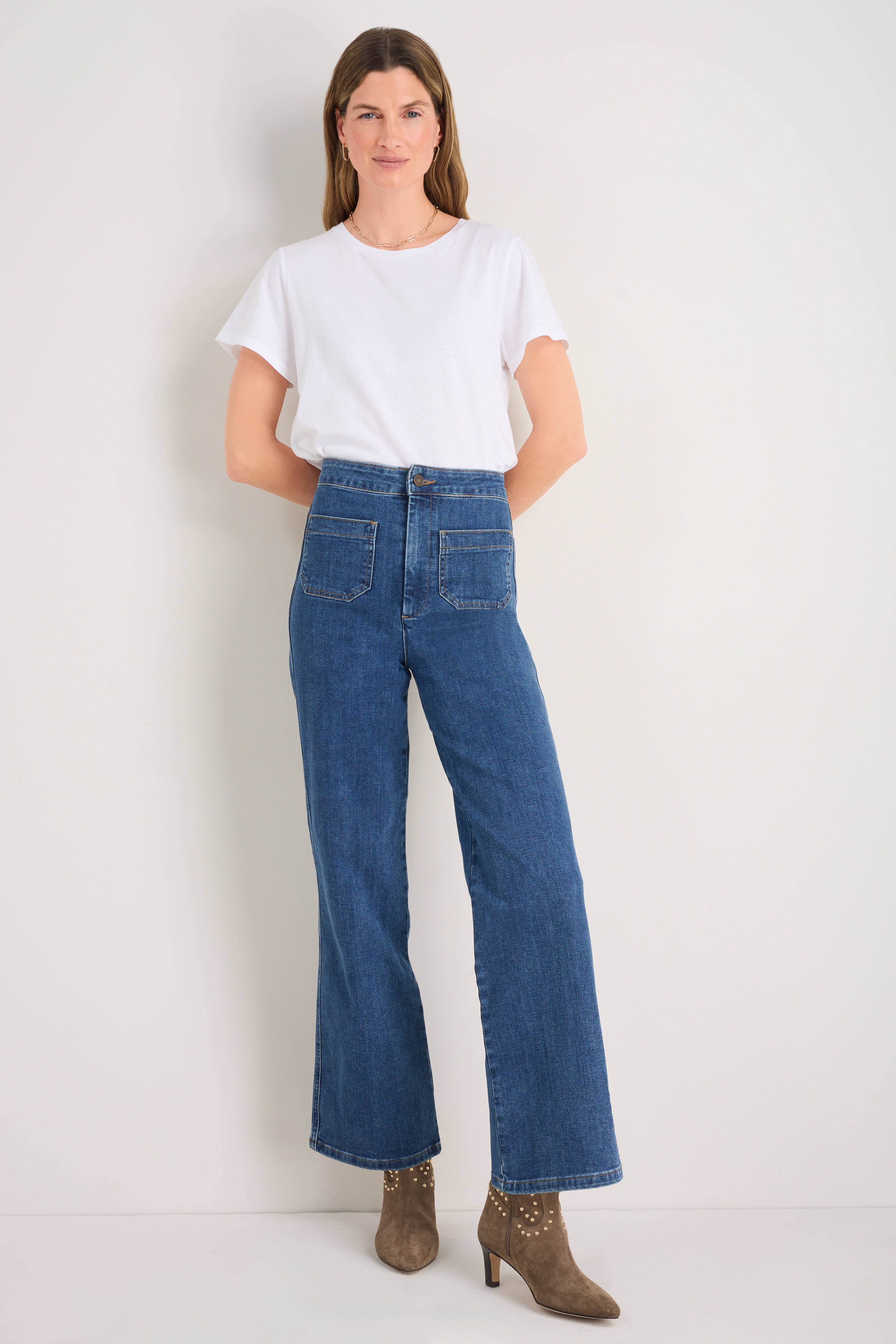 Mollie Patch Pocket Flare Jean - Mid Wash