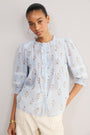Riley Blouse - Blue/Ivory Stripe Floral