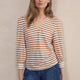 Lily Linen 3/4 V-Neck Top - Brown/Ivory Stripe