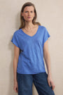 Chiara Linen V Neck Tee - Riviera Blue