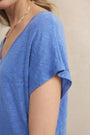 Chiara Linen V Neck Tee - Riviera Blue
