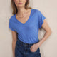 Chiara Linen V Neck Tee - Riviera Blue