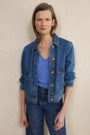 Chiara Linen V Neck Tee - Riviera Blue